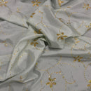 Pale Blue Gold Floral Sequin Embroidered Taffeta Fabric - image 3 - Bull Ring Fabrics