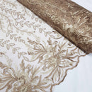 Grey Peal Net LACE Indian Lace Embroidery Blossom Pearls Bridal Dress Fabric