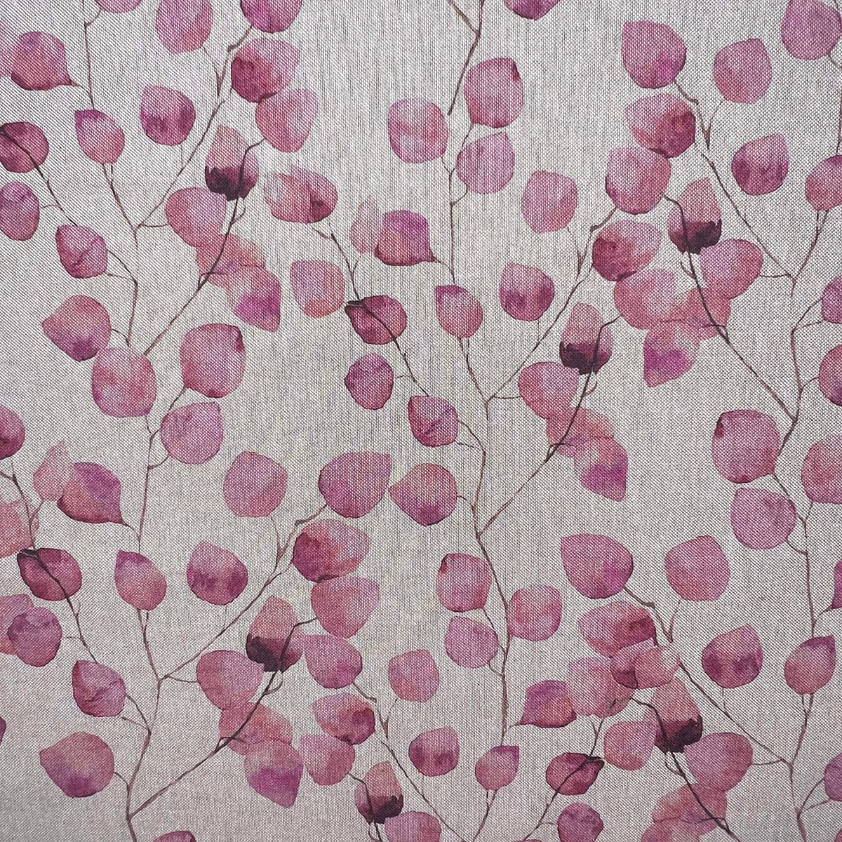Rose Pink Eucalyptus Money Leaf Linen Look Fabric, Curtain & Upholstery 140cm - Bull Ring Fabrics