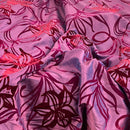 Purple Velvet Flock Taffeta Fabric Floral Wedding Bridal Dress Curtain Cushion