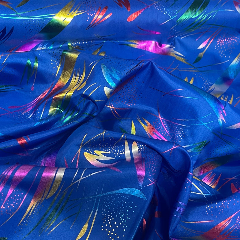 Royal Blue Rainbow Metallic Foil Taffeta Fabric - Bull Ring Fabrics