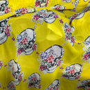 Sugar Skulls Floral Chiffon Fabric Dress Headscarf Head Wrap Gothic 60" Yellow