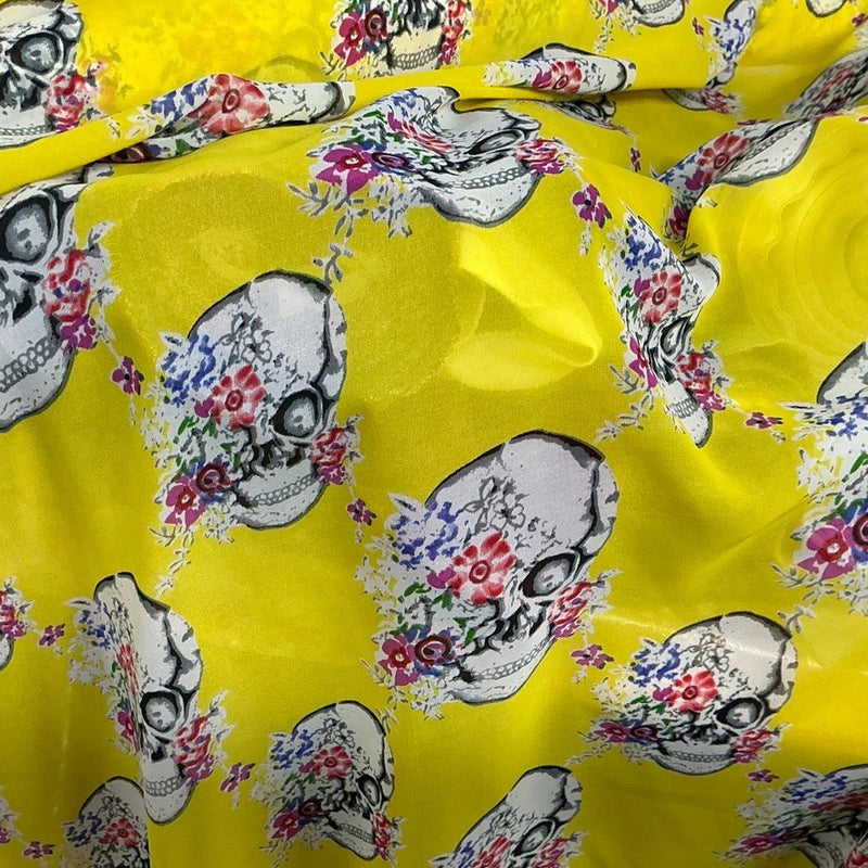 Sugar Skulls Floral Chiffon Fabric Dress Headscarf Head Wrap Gothic 60" Yellow