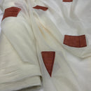 Cream Patterned Voile Fabric TERRACOTTA SUEDE PATCH Net Curtain Draping Material
