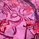Purple Velvet Flock Taffeta Fabric Floral Wedding Bridal Dress Curtain Cushion