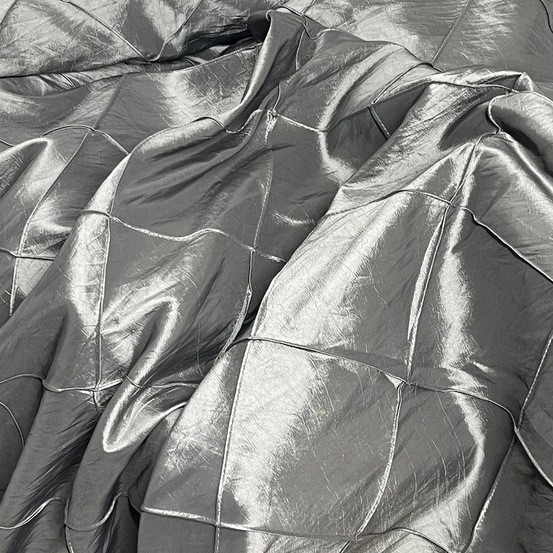 Silver Shot Black Quilted Diamonds Taffeta Fabric - Bull Ring Fabrics