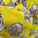 Sugar Skulls Floral Chiffon Fabric Dress Headscarf Head Wrap Gothic 60" Yellow
