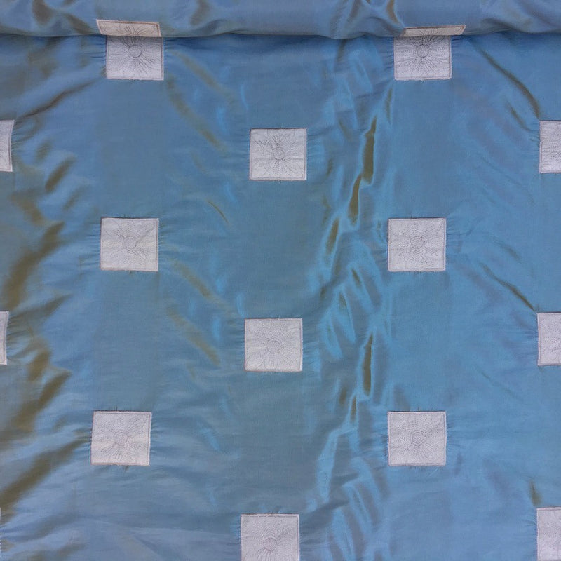 Duck Egg Suede Square Patch Taffeta Fabric - Bull Ring Fabrics