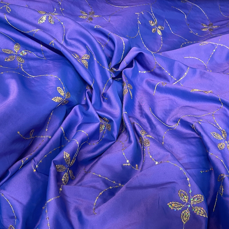 Taffeta Fabric Gold Sequins Floral Lilac Shot Bridal Dress Faux Silk Curtains 60