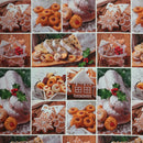 Christmas Pudding & Cookies Cotton Linen Fabric, Festive Tablecloth 140cm - image 2 - Bull Ring Fabrics