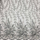 Grey Peal Net LACE Indian Lace Embroidery Blossom Pearls Bridal Dress Fabric