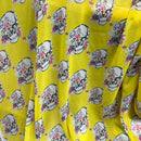 Sugar Skulls Floral Chiffon Fabric Dress Headscarf Head Wrap Gothic 60" Yellow