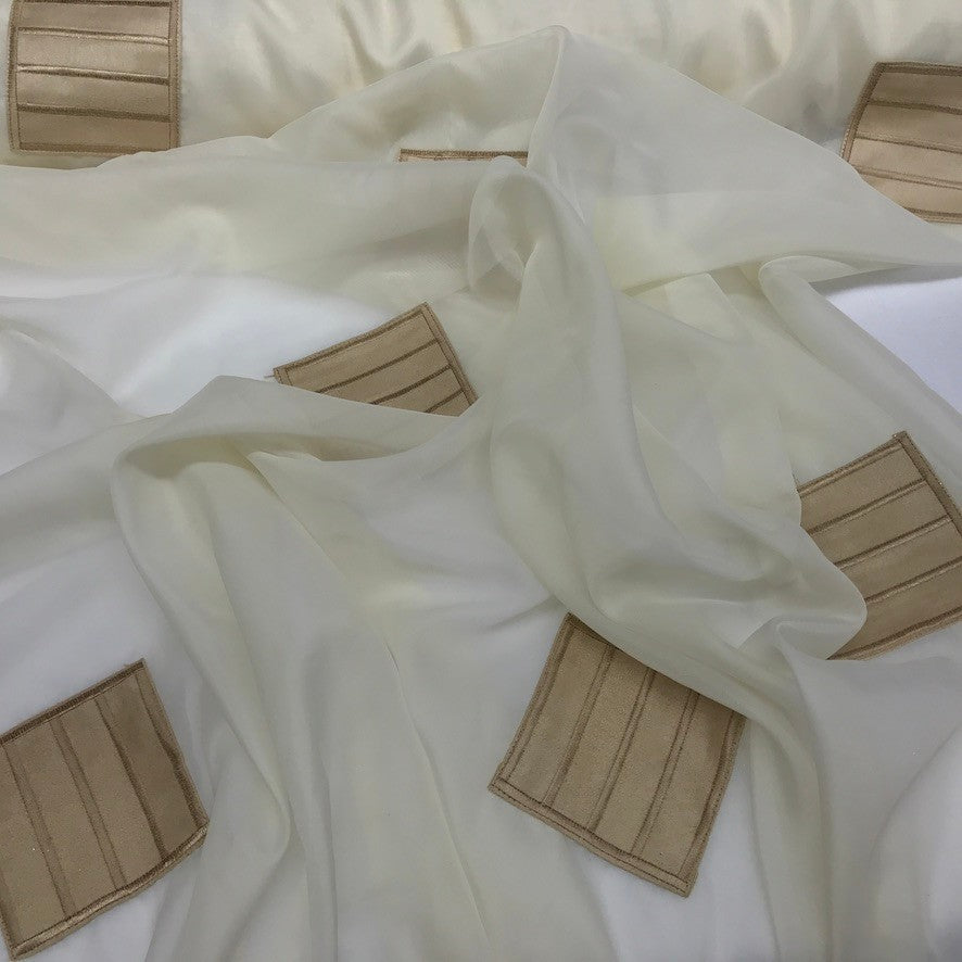Cream Polyester Voile with Gold Suede, Draping Net Curtain Fabric - image 2