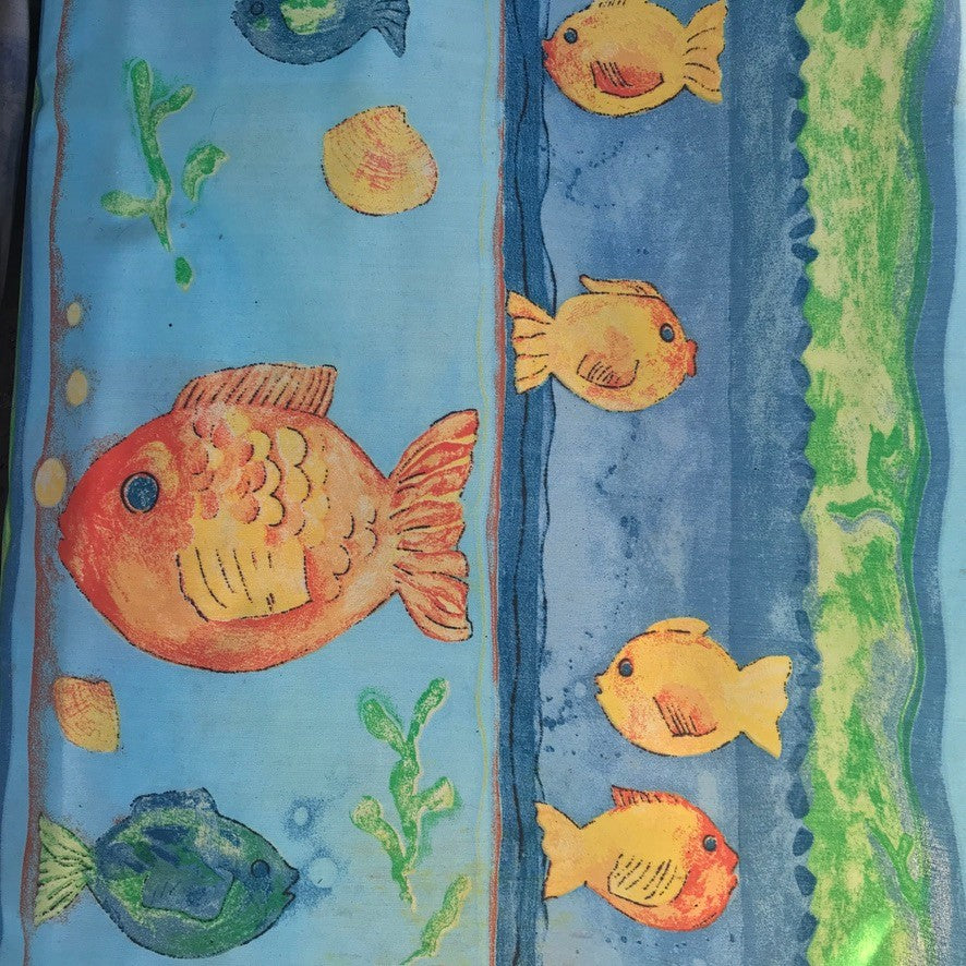 Waterproof Plastic Ripstop Shower Curtain and Blind Fabric - Aquarium design, Blue