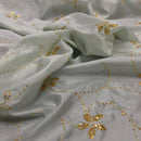 Pale Blue Gold Floral Sequin Embroidered Taffeta Fabric - image 5 - Bull Ring Fabrics
