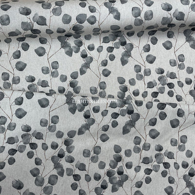 Grey & Natural Eucalyptus Money Leaf Linen Look Fabric, Upholstery 140cm - Bull Ring Fabrics