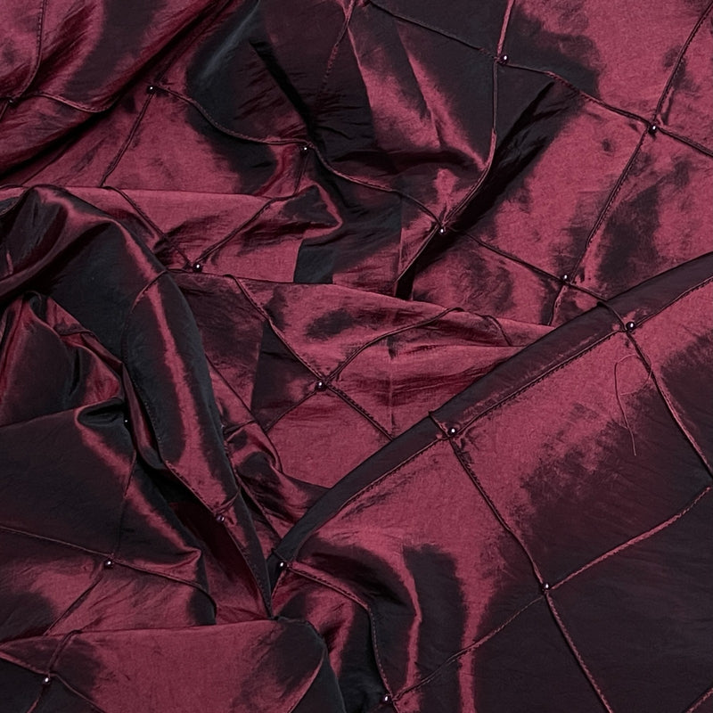 Burgundy Wine Pearl Beaded Quilted Taffeta Fabric - Bull Ring Fabrics