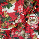 Christmas Poinsettia & Gingerbread Clocks Cotton Linen Fabric, Tablecloth 140cm - image 4 - Bull Ring Fabrics