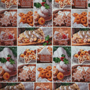 Christmas Pudding & Cookies Cotton Linen Fabric, Festive Tablecloth 140cm - Bull Ring Fabrics