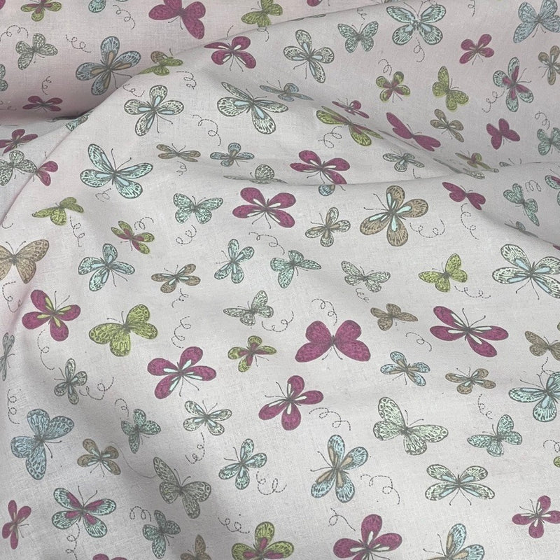 Butterflies Print 100% Cotton Craft Fabric, Pink 140cm, Dressmaking & Quilting - Bull Ring Fabrics