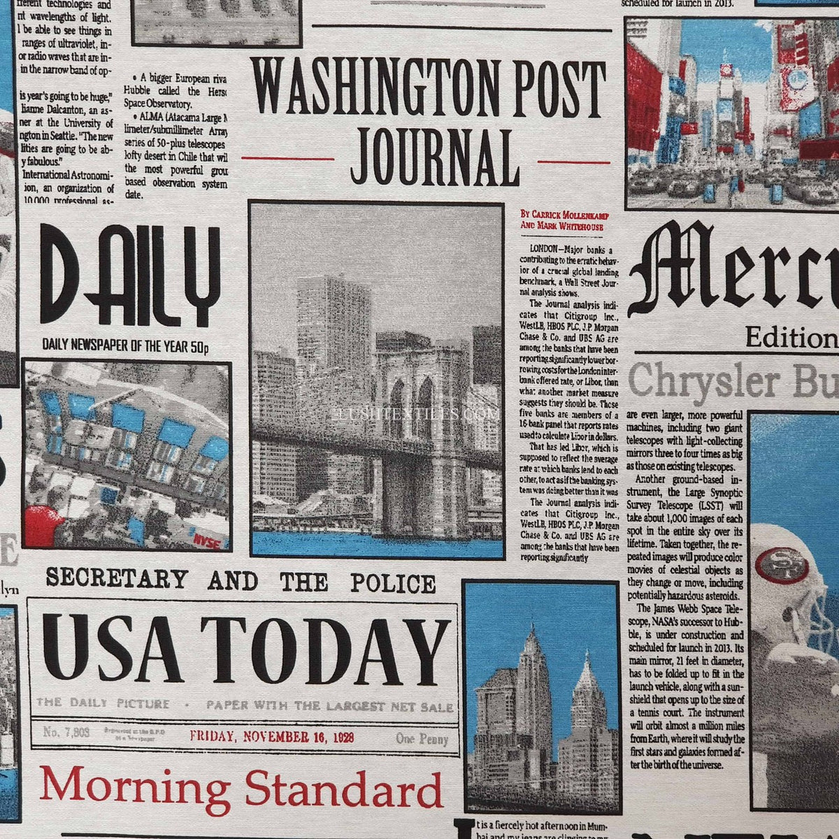 Newspaper Print Cotton Linen Look Fabric, Washington Post Headlines 140cm - image 4 - Bull Ring Fabrics