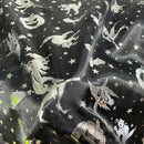 Black Halloween Bats Witches Pumpkins Silver Foil Taffeta Fabric - image 9 - Bull Ring Fabrics
