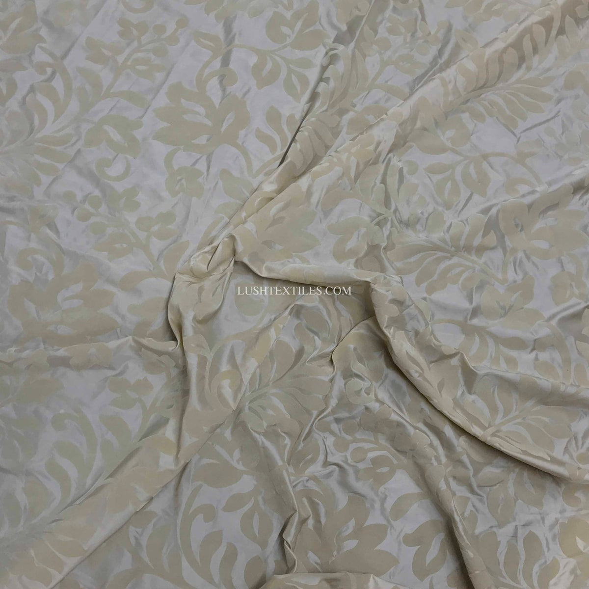 Beige Symphony Velvet Flock Floral Taffeta Fabric - image 2 - Bull Ring Fabrics