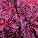 Purple Velvet Flock Taffeta Fabric Floral Wedding Bridal Dress Curtain Cushion