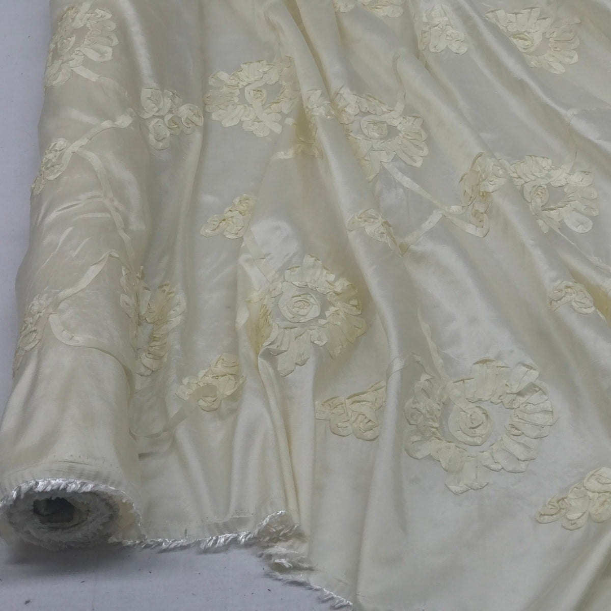 Cream Ribbon Sunflower Embroidered Taffeta Fabric - image 5 - Bull Ring Fabrics