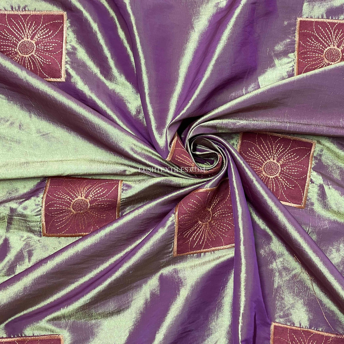 Gold Shot Pink Suede Square Patch Faux Silk Taffeta Fabric - image 4 - Bull Ring Fabrics