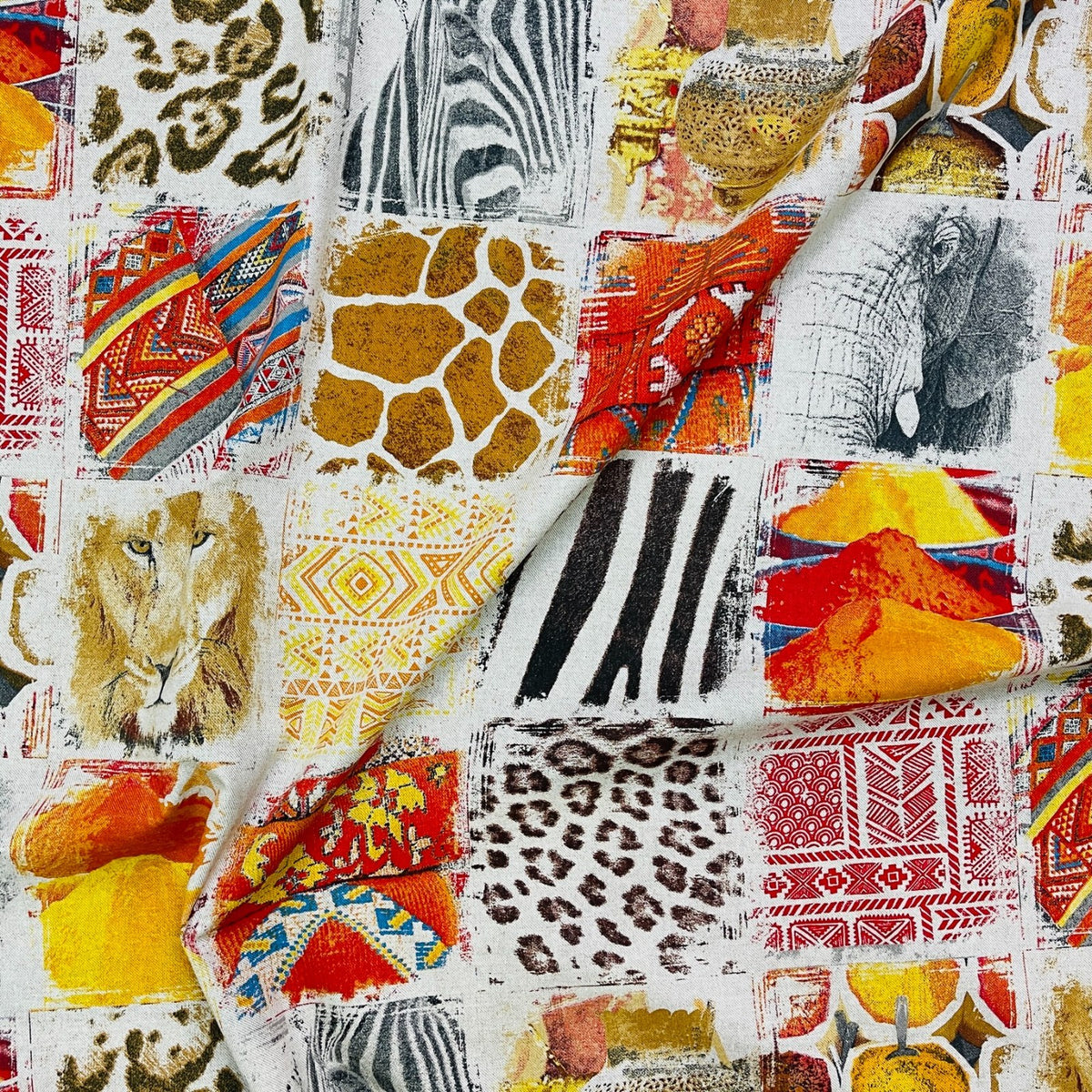 Safari Animal Patchwork Cotton Fabric, Lion, Zebra & Leopard Print 147cm - image 2 - Bull Ring Fabrics
