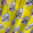 Sugar Skulls Floral Chiffon Fabric Dress Headscarf Head Wrap Gothic 60" Yellow