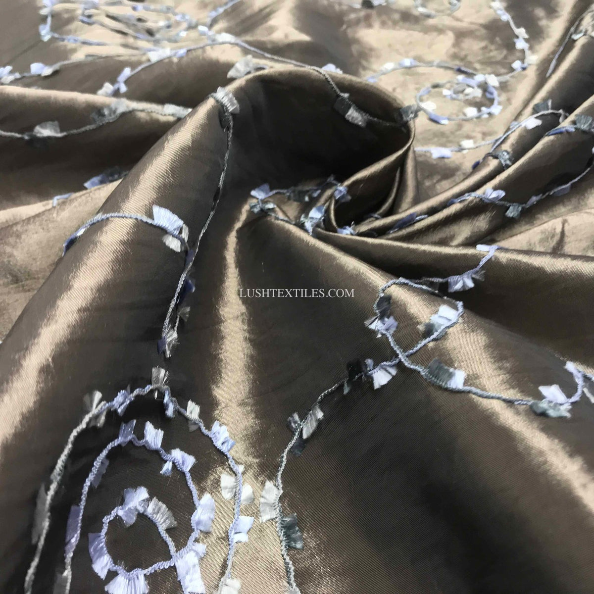Bronze Rope Embroidery Taffeta Fabric - image 2 - Bull Ring Fabrics