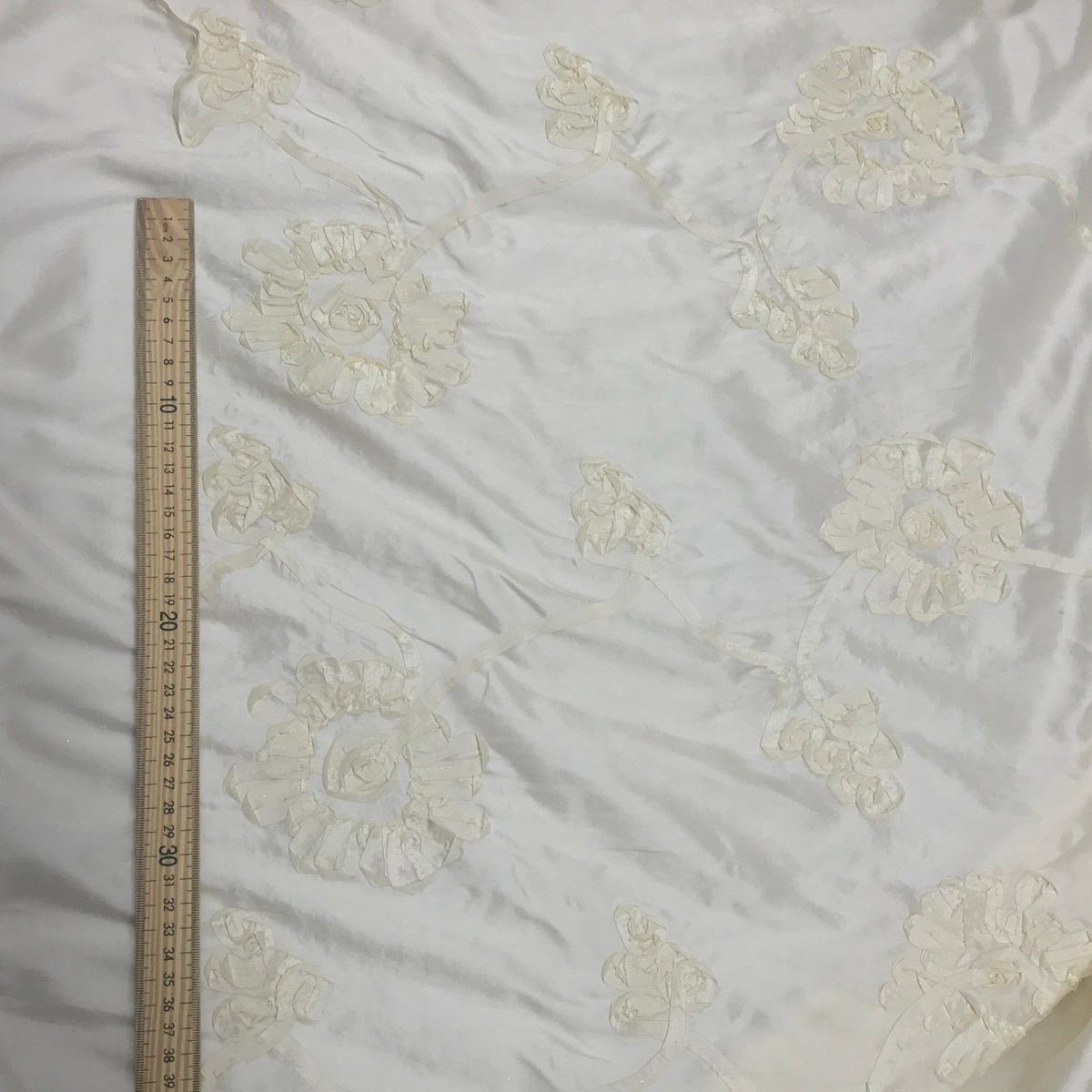Cream Ribbon Sunflower Embroidered Taffeta Fabric - image 6 - Bull Ring Fabrics