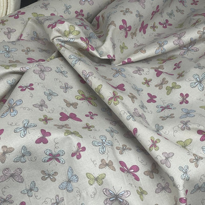 Butterflies Print 100% Cotton Craft Fabric, Taupe 140cm, Dressmaking & Quilting - Bull Ring Fabrics