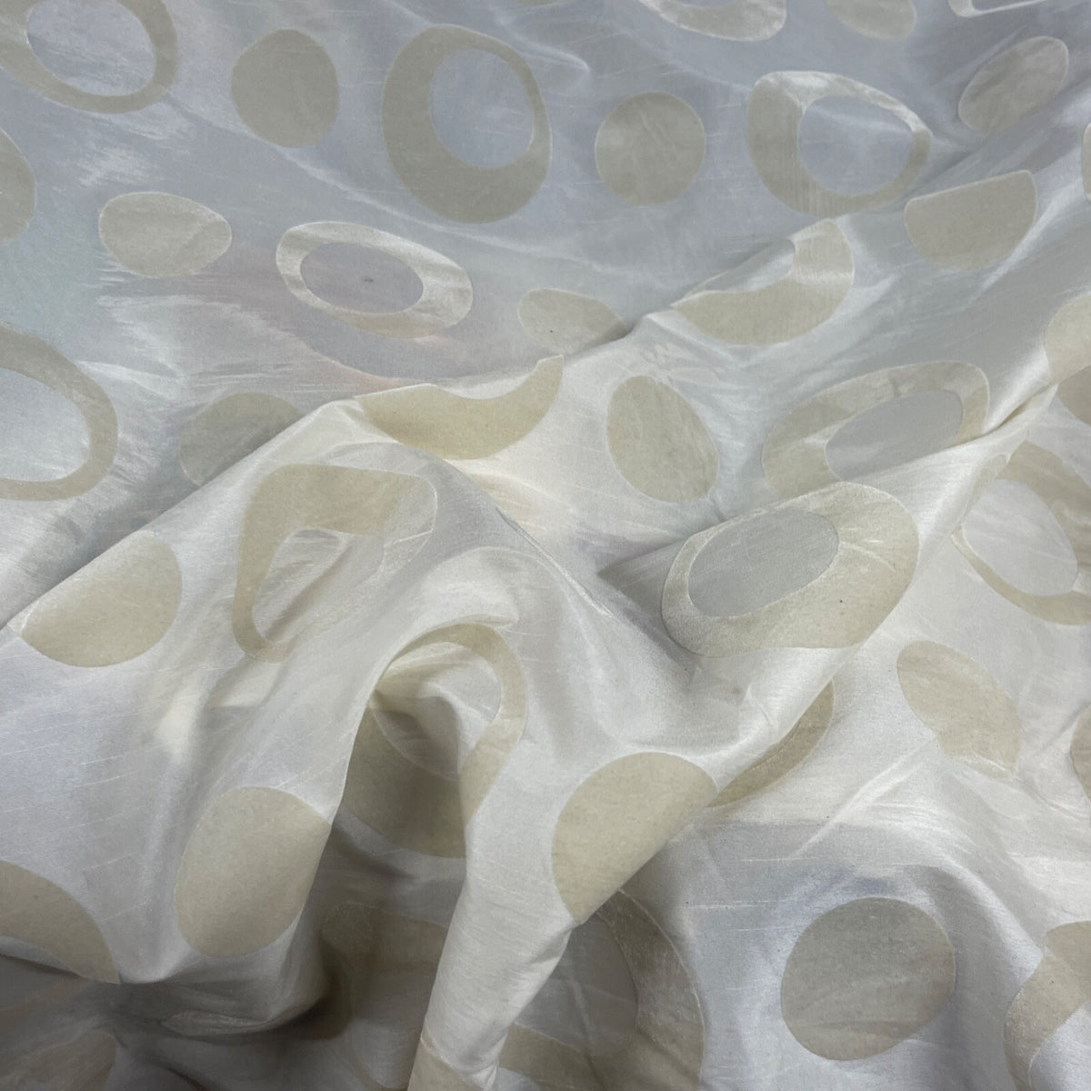 Cream Retro Spots Velvet Flocked Taffeta Fabric - image 2 - Bull Ring Fabrics