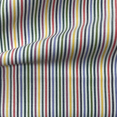 Multicolour Ticking Stripe 100% Cotton Fabric, Rainbow Stripes on White 147cm - Bull Ring Fabrics