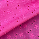 2 Hole Floral Broderie Anglaise 100% Cotton Fabric Dress 54”- Hot Pink
