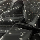 Black Halloween Silver Stars and Moon Foil Taffeta Fabric - image 7 - Bull Ring Fabrics