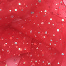 20m Red Xmas Sparkle Sequins Hologram Spot Organza Fabric
