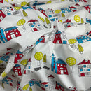 School Buildings Kids Print Cotton Fabric, Nursery Curtains & Blinds 140cm, White - image 2 - Bull Ring Fabrics