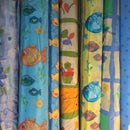 Waterproof Plastic Ripstop Shower Curtain and Blind Fabric - Flower Pots design, Cream, Yellow and Blue