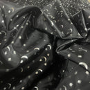 Black Halloween Silver Stars and Moon Foil Taffeta Fabric - image 6 - Bull Ring Fabrics