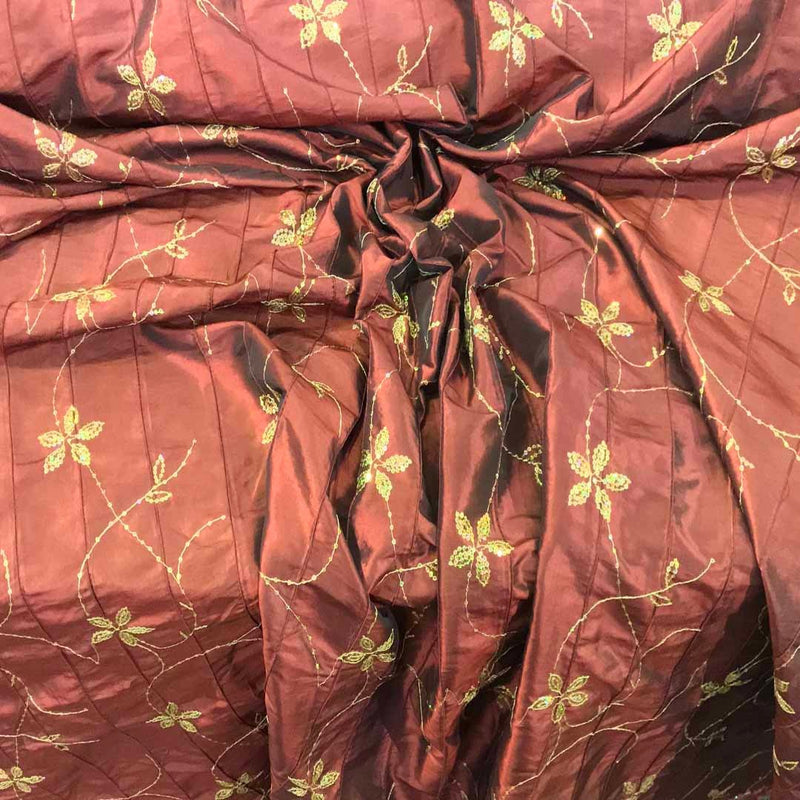 Wine Shot Black Gold Sequin Floral Embroidered Taffeta Fabric - Bull Ring Fabrics
