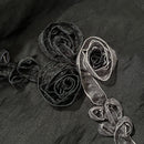 Black 3D Floral Ribbon Organza Embroidered Taffeta Fabric - image 9 - Bull Ring Fabrics