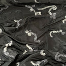 Black 3D Floral Ribbon Organza Embroidered Taffeta Fabric - Bull Ring Fabrics