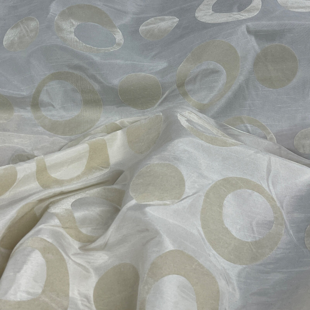 Cream Retro Spots Velvet Flocked Taffeta Fabric - image 4 - Bull Ring Fabrics