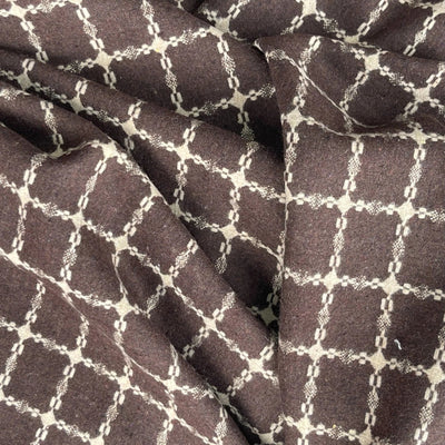 10m Beige Checks Tartan Wool Blend Fabric, Brown - Bull Ring Fabrics