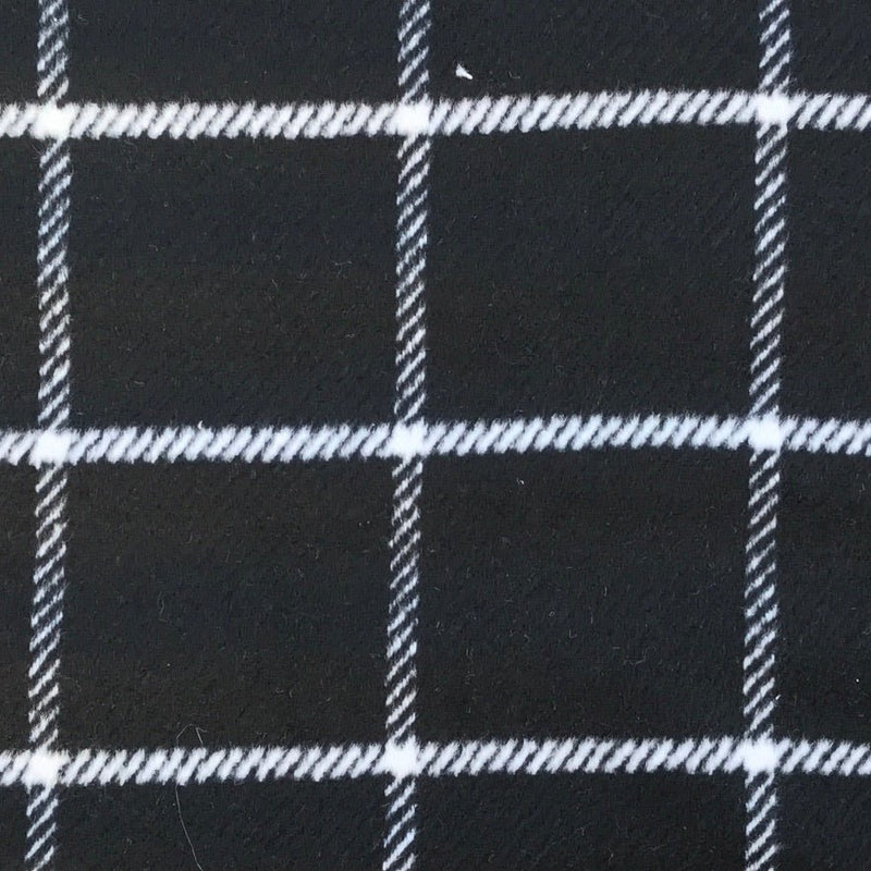 10m Large White Checks Tartan Wool Blend Fabric, Black - Bull Ring Fabrics