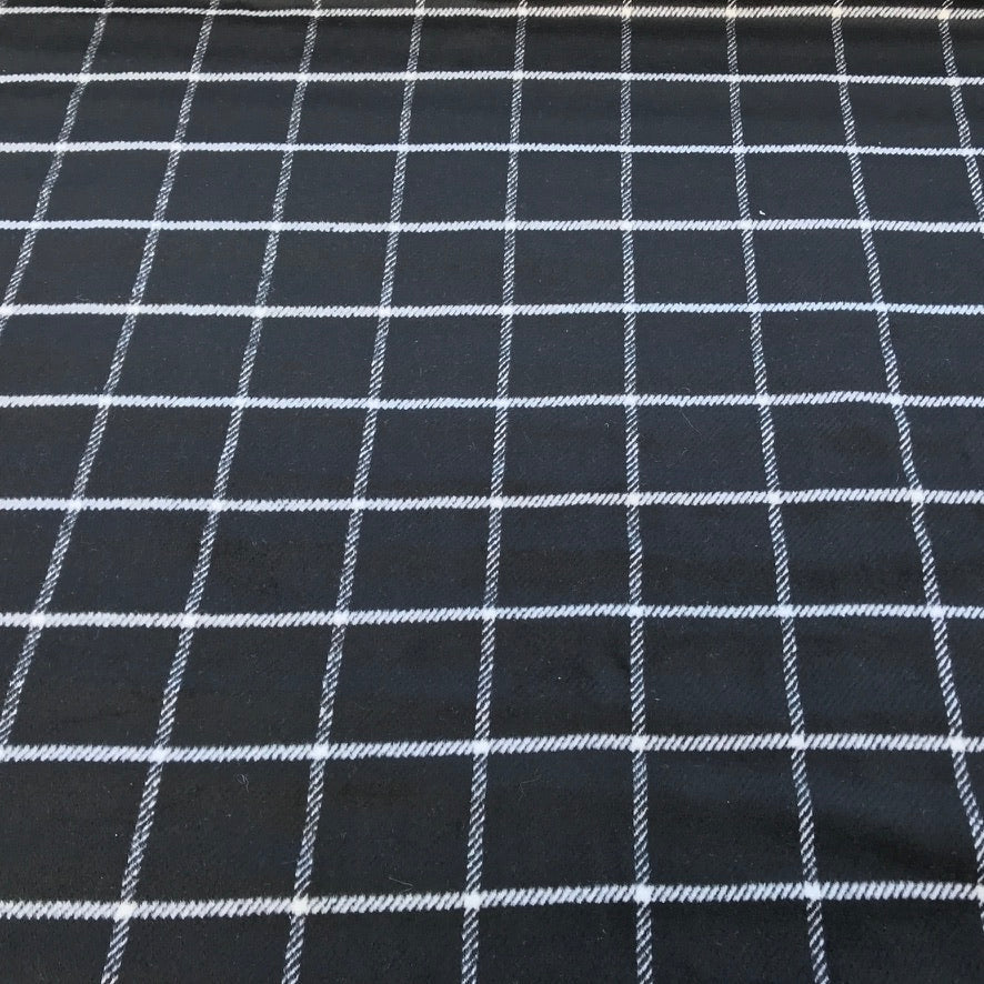 10m Large White Checks Tartan Wool Blend Fabric, Black - Bull Ring Fabrics